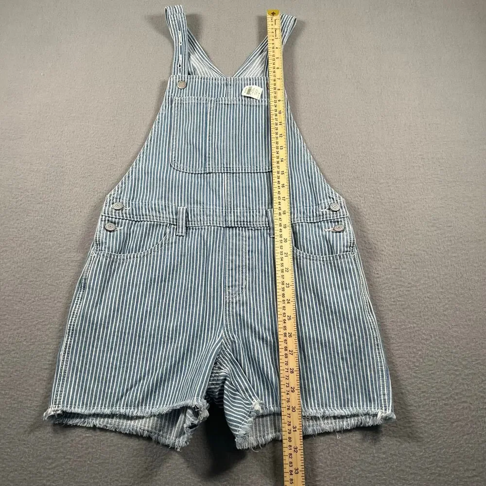 Old Navy XL Hickory Stripe Denim Short Overalls NWT